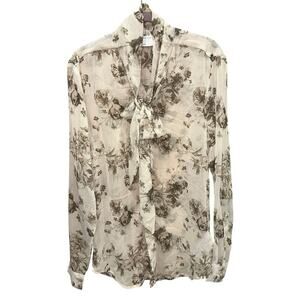 ASOS Sheer Floral Tie Neck Blouse XS Romantic Chiffon Top